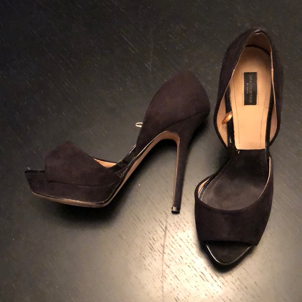 Zara Collection suede peep-toe dorsay heel